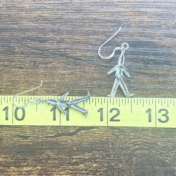 Sterling Silver 925 Whimsical Smiling Figures Dangle Earrings Size 2.5" Length - Picture 7 of 8